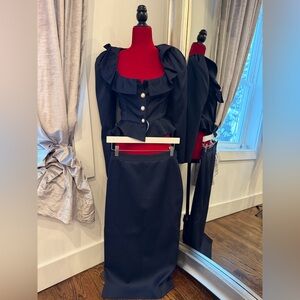 Alessandra Rich Black Ruffled Jacket and Skirt Set